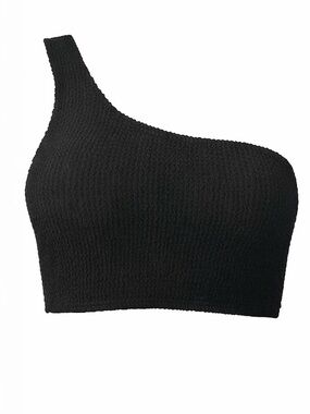 One-Shoulder Black Textured Crop Top | SIZE LARGE (FITS LIKE M)